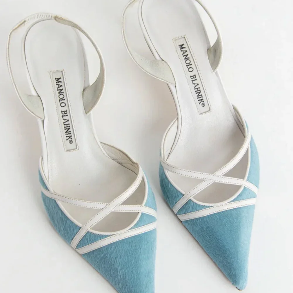 RARE vintage Manolo Blahnik blue pony hair heels in very good condition - Picture 4 of 8